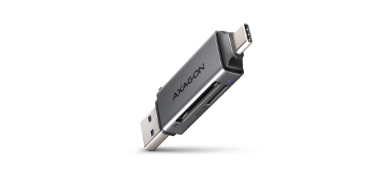 Axagon CRE-DAC – Kompaktní USB-C/USB-A čtečka paměťových karet SD a microSD, podpora UHS-I