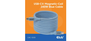 Club3D Kabel magnetický USB-C, 240W PD3.1, 480 Mbps, 2m, modrá