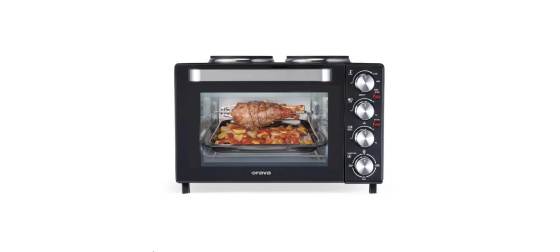 Orava Elektra-X28 elektrická trouba s dvouplotýnkou, 28 L, 2600 W, grilovací rošt, černá