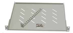 LEXI-Net 19" police s perforací 1U/650mm, nosnost 45kg, zadní nastavitelný úchyt, šedá