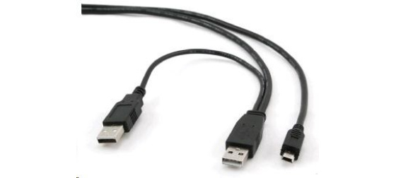 GEMBIRD Kabel USB 2.0 A-Mini B (5pin) propojovací 0,9m DUÁLNÍ (extra napájení)