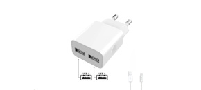 WG - Síťová nabíječka 2x USB-A 2,4A , Smart IC + kabel USB-A na Lightning, white