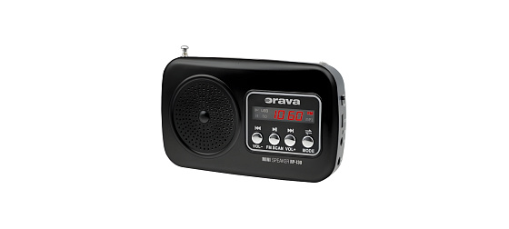 Orava RP 130 přenosný rádiopřijímač, SD Karta, výstup na sluchátka, LED displej, FM rádio, USB, AUX vstup, černý