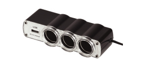 WG - Nabíječka do auta,  rozbočovač, 3x zásuvka zapalovače 12V + 1x USB-A, s prodloužením
