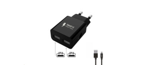 WG - Síťová nabíječka 2x USB-A 2,4A , Smart IC + kabel USB-A na Type-C, black