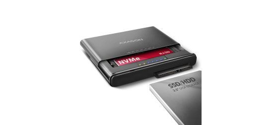 AXAGON ADSA-CC USB-C 10Gbps - NVMe M.2 SSD & SATA 2.5"/3.5" SSD/HDD CLONE MASTER 2 adaptér