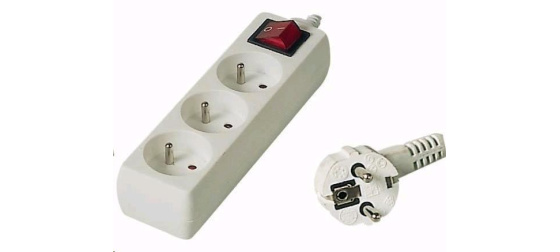 PREMIUMCORD Prodlužovací přívod 230V 7m, 3 zásuvky + vypínač, bílá