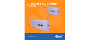 Club3D Nabíječka, USB-C, Power Delivery 15V/2A, 2-pack, fialová Club3D Nabíječka, USB-C, Power Delivery 15V/2A, 2-pack, fialová