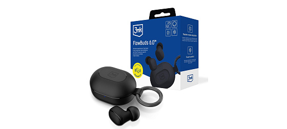 3mk bezdrátová stereo sluchátka FlowBuds 6.0 black, nabíjecí pouzdro, černá
