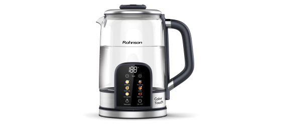 Rohnson Color Touch rychlovarná konvice, 2200 W, 6 teplot, 1.7 l, LED displej, dotykový ovládací panel, sklo