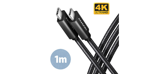 AXAGON BUCM32-CM10AB, SPEED+ kabel USB-C <-> USB-C, 1m, USB 20Gbps, PD 100W 5A, 4k HD, ALU, oplet, černý