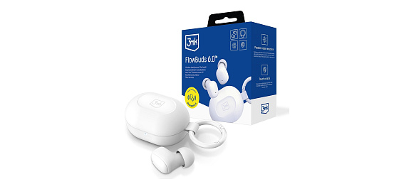 3mk bezdrátová stereo sluchátka FlowBuds 6.0 white, nabíjecí pouzdro, bílá