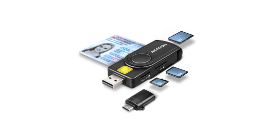 AXAGON CRE-SMP2A, USB-A PocketReader 4-slot čtečka Smart card (eObčanka) + SD/microSD/SIM