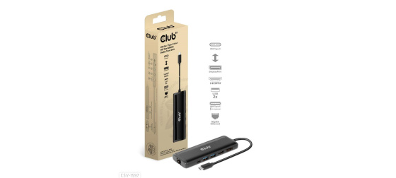 Club 3D Dokovací stanice USB-C 8v1, 1xDP, 1xHDMI, 1xUSB-C PD100W, 2xUSB, čtečka SD karet, šedá