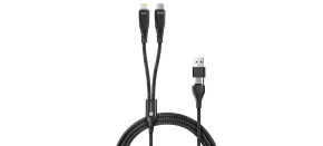 CONNECT IT Nabíjecí kabel Wirez 4v1, USB-C/USB, Lightning/USB-C, 1.25m, černá