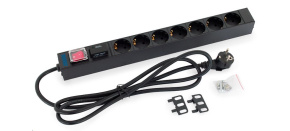 TRITON 19" rozvodný panel 1U; 7 x zásuvka podle DIN, max. 16 A; kabel 3 x 1,5 mm, 2 m + zástrčka univerzál CZ-DE max.16A