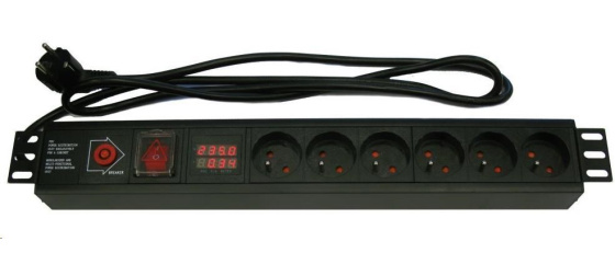 XtendLan 19'' rozvodný panel 6x 230V, ČSN, vypínač, nadproudová ochrana 16A, měření spotřeby, kabel 1,8 m, 1,5U