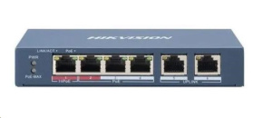 Hikvision DS-3E1106HP-EI, Smart switch 1x 100TX HI-PoE + 3x 100TX PoE; 2x 100TX uplink, 60W, Super PoE