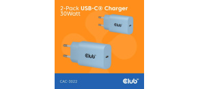 Club3D Nabíječka, USB-C, Power Delivery 15V/2A, 2-pack, modrá Club3D Nabíječka, USB-C, Power Delivery 15V/2A, 2-pack, modrá