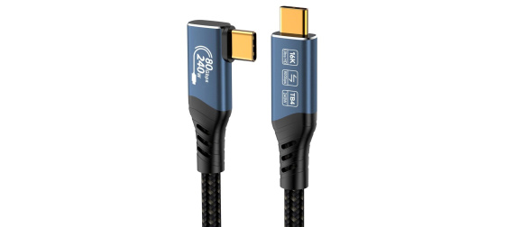 PREMIUMCORD USB4 kabel 80 Gbps, 16K@60 Hz, 240 W, zahnutý 90°, 1 m