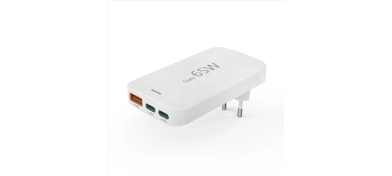 Hama rychlá USB nabíječka GaN 2x USB-C + USB-A, PD/QC 65 W, plochá, skládací