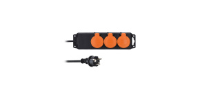 Solight prodlužovací přívod IP44, 3 zásuvky, gumový kabel, venkovní, 5m