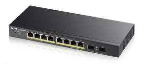 Zyxel GS1900-10HP v2 10-port Desktop Gigabit Web Smart PoE Switch, 8x gigabit PoE RJ45, 2x SFP, 70W PoE budget, fanless