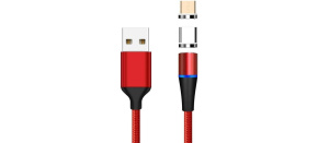 PremiumCord Magnetický micro USB a USB-C nabíjecí a datový kabel, 1m, červená