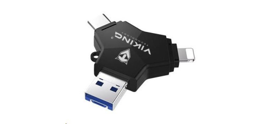 Viking USB Flash disk 3.0 4v1 s koncovkou Lightning/Micro USB/USB/USB-C, 64 GB, černá