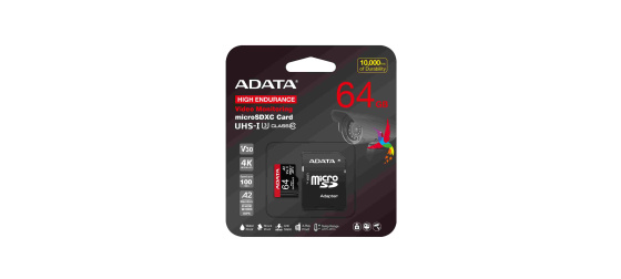 ADATA MicroSDXC karta 64GB High Endurance UHS-I C10 V30 A2 (R:100/W:80 MB/s) + SD adaptér