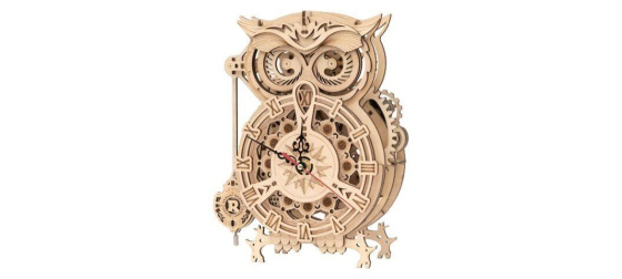 RoboTime 3D dřevěné mechanické puzzle Soví hodiny