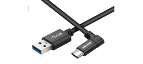 Datový a nabíjecí kabel USB - USB Type-C, 100cm, konektor v úhlu 90°, černý