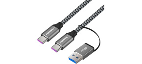 PremiumCord kabel USB-C (USB 3.2 GEN 2, 5A, 100W, 20Gbit/s) bavlněný oplet, 2m