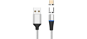 PremiumCord Magnetický micro USB a USB-C nabíjecí a datový kabel, 1m, stříbrná