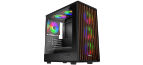 EVOLVEO Panthera, skříň mATX, 6x ARGB ventilátor 120mm, dřevěný přední panel + skleněná bočnice