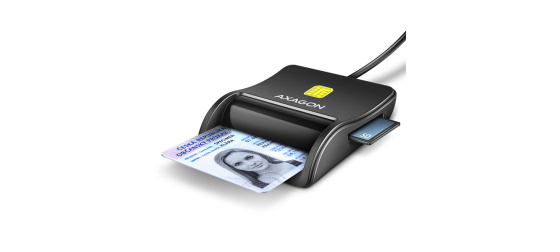 AXAGON CRE-SM3SD, USB-A FlatReader 4-slot čtečka Smart card (eObčanka) + SD/microSD/SIM, kabel 1.3 m