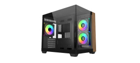 Cooler Master case Elite 481 Wood, mATX, Průhledná bočnice, 3x 120mm ARGB Fan, Černá