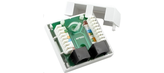 Zásuvka UTP 2x RJ45 Cat5E, duální svorkovnice, na omítku