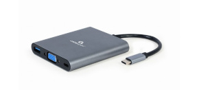 GEMBIRD CABLEXPERT USB-C 6-in-1 multi-port adapter (Hub3.1 + HDMI + VGA + PD + čtečka karet + stereo audio)