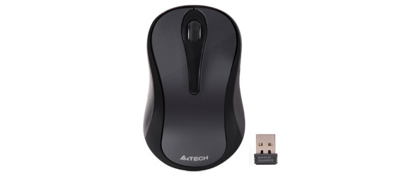 A4tech G3-280N, V-Track, bezdrátová optická myš, 2.4GHz, 10m dosah, šedo-černá