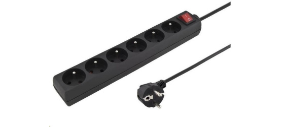 PREMIUMCORD Prodlužovací přívod 230V 3m 6 zásuvek + vypínač, černý