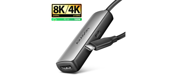 AXAGON RVC-HI8KPD, USB-C -> HDMI 2.1 redukce / adaptér, 8K/60Hz, 4K/144Hz, HDR10+, PD100W