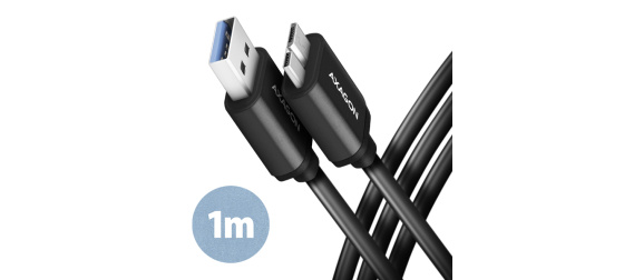 Axagon BUMM3-AM10AB – Prémiový USB 3.0 Kabel Micro-B na USB-A, 1m, 5 Gb/s, černý