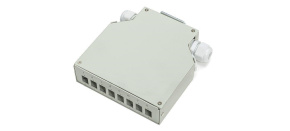 Optický rozvaděč na DIN lištu 8x SC simplex (8x LC duplex) s hřebínky na 16 svarů, bílý