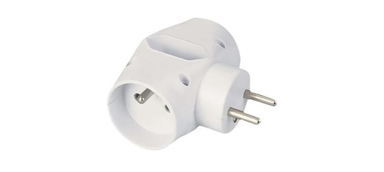 PREMIUMCORD Roztrojka 230V 10A, 2x kulatá + 1x plochá zásuvka, bílá