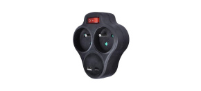 Solight rozbočka s USB A+C nabíječkou, 2 x 10A, černá, vypínač