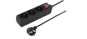 PREMIUMCORD Prodlužovací přívod 230V 2m 3 zásuvky + vypínač, černý