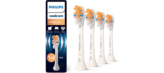 Philips HX9094/87 Sonicare Premium All-in-One A3 4 ks, náhradní hlavice, standardní hlavice, nasazovací, bílá