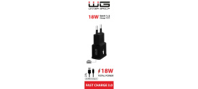 WG - Síťová nabíječka 1x USB-A, Quick Charge 3.0, 5V-9V-12V, + kabel USB-A na Type-C, černá WG - Síťová nabíječka 1x USB-A, Quick Charge 3.0, 5V-9V-12V, + kabel USB-A na Type-C, černá