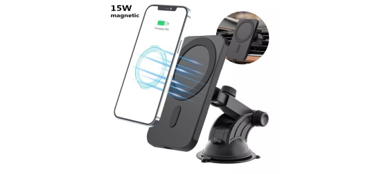 1stCOOL bezdrátová QI nabíječka 15W, magnetická, do auta, MagSafe kompatibilní, černá